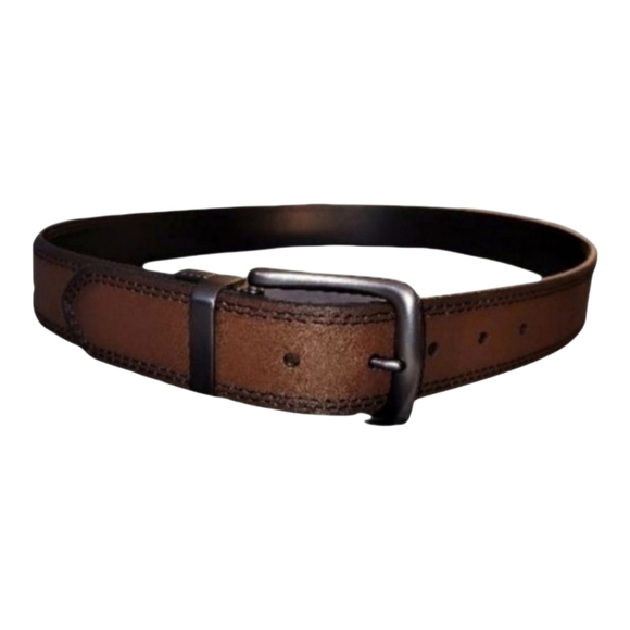 None Accessories - Brown Genuine Leather Belt Unisex Fits 31" To 35" Waist